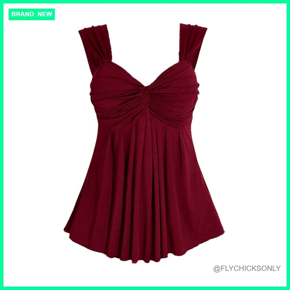Plus Size Babydoll Top Twist Front Sleeveless Peplum Flowy Going Out